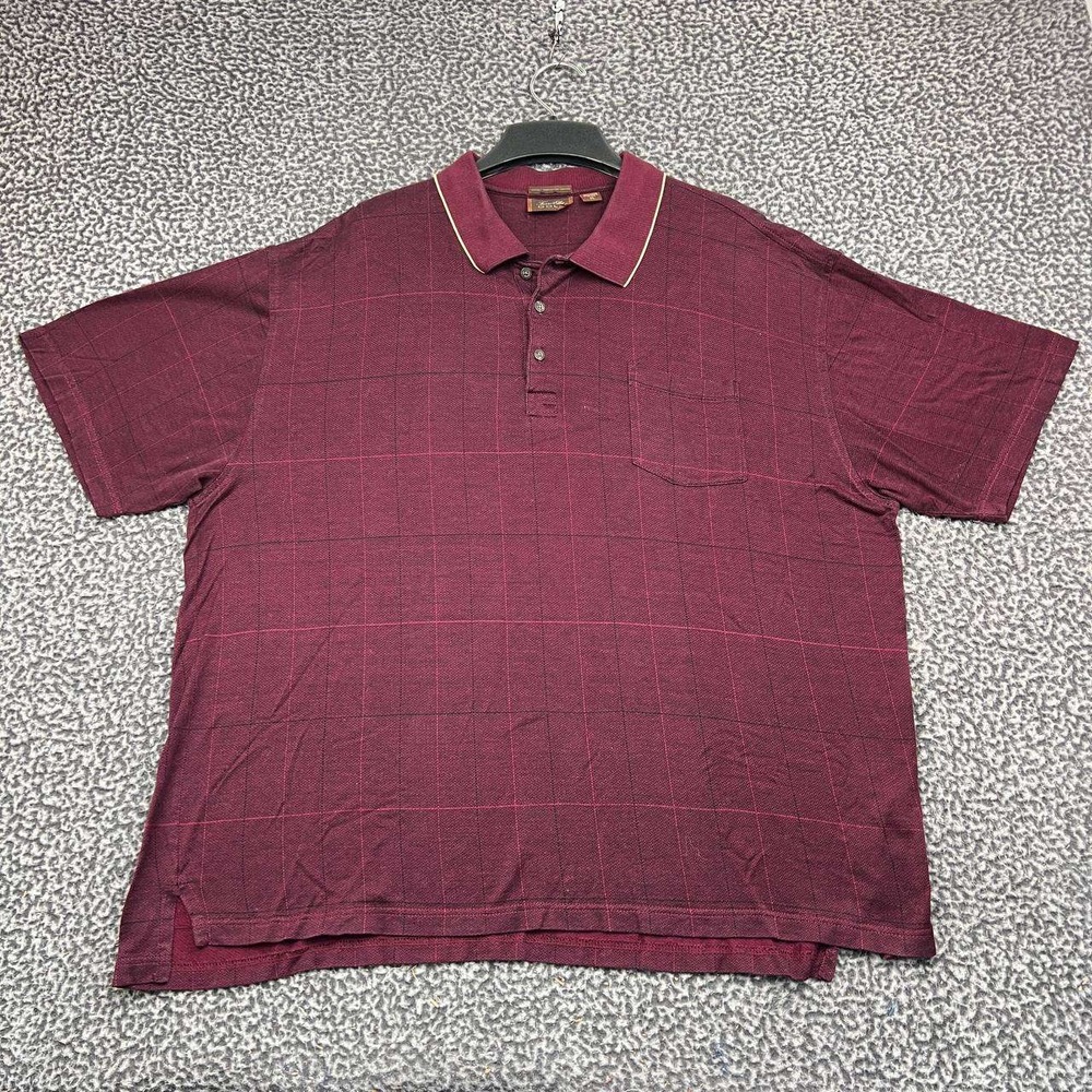Tasso Elba Golf Polo Shirt Men XL Maroon Plaid Short Sleeve Collared Cotton